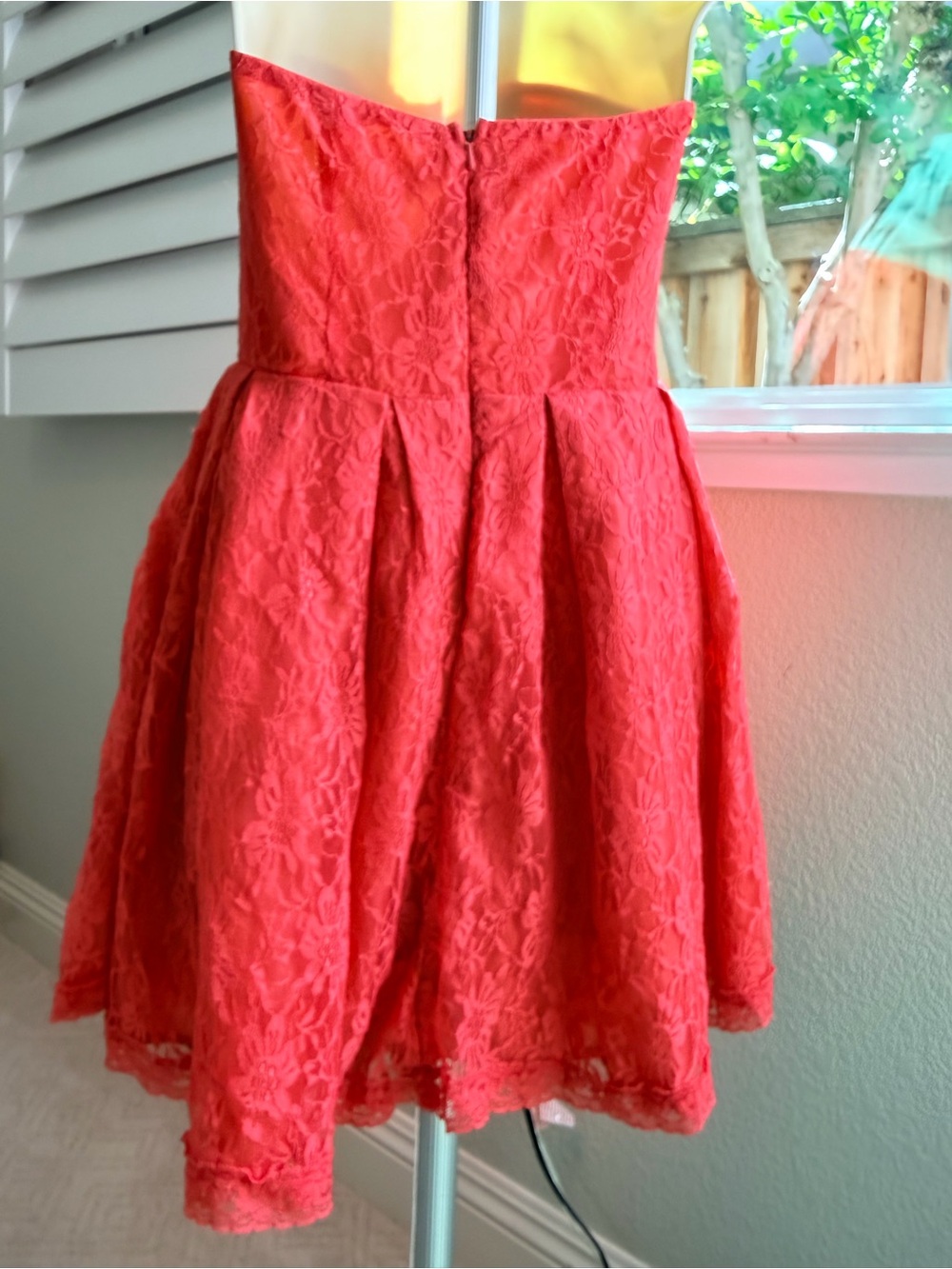 Poetry Coral-Red Strapless Lace Mini Dress - Picture 2 of 11